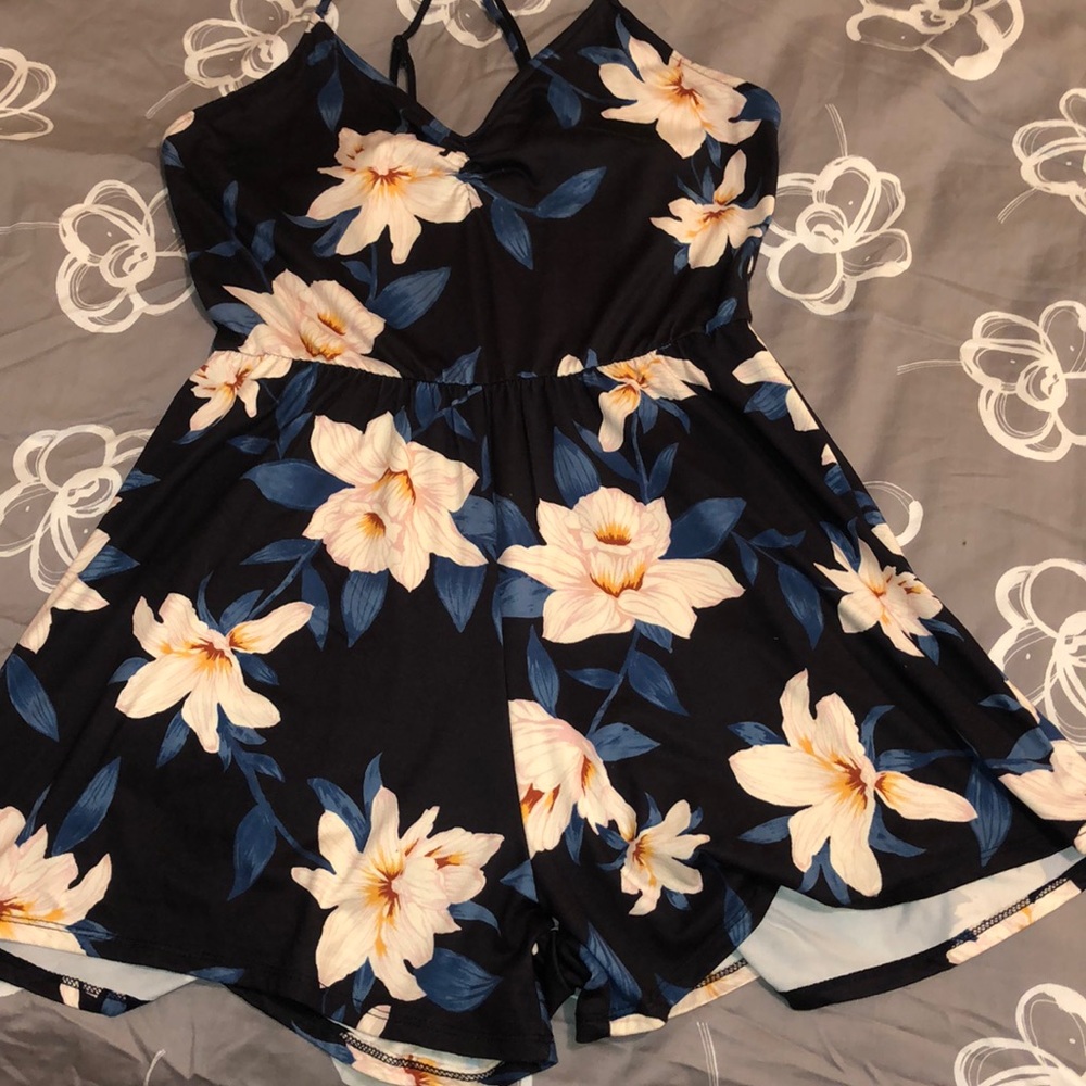 Navy blue floral romper
